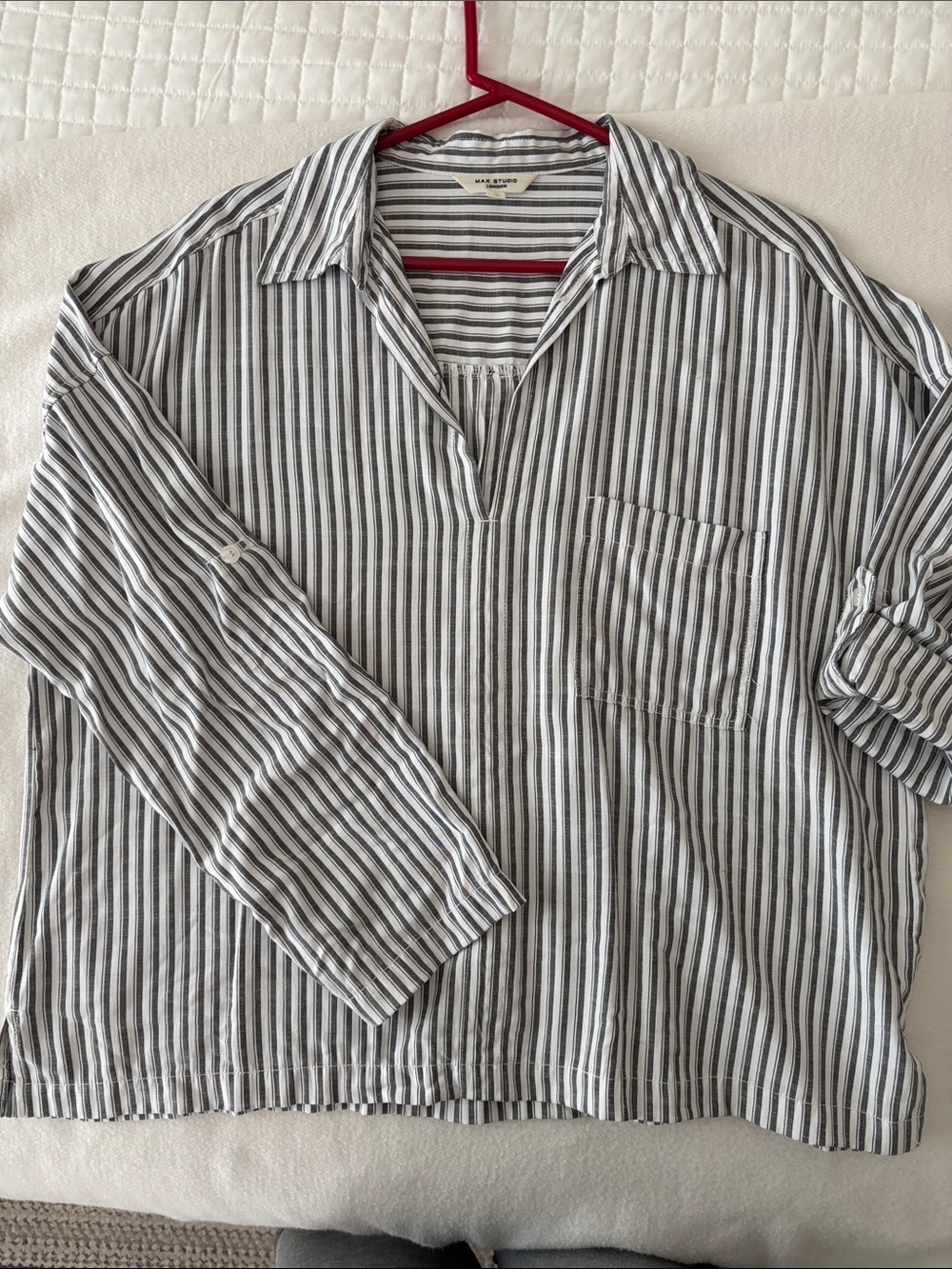 Max Studio women’s Vertical Stripe Button-Down Shirt - White & Black